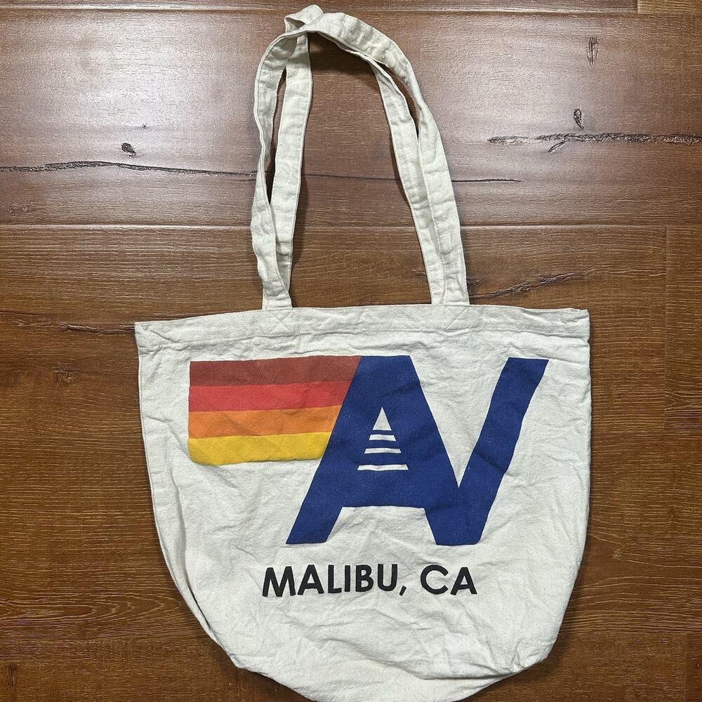 Aviator Nation Tote Bag 16"x15" Ivory Canvas Malibu CA Beach Travel City Retro